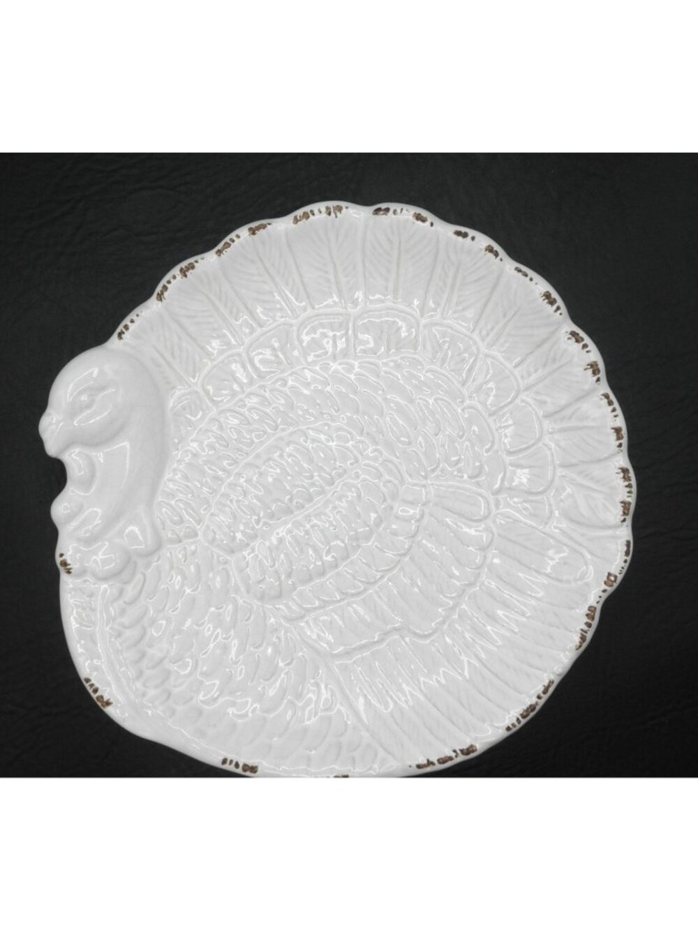 Pottery Barn 9 Inch Embossed Sculpted Turkey Plate Intentional Crazing Off-White